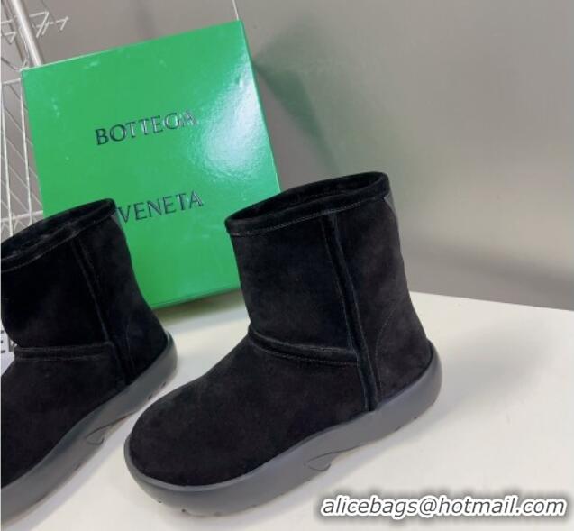 Low Price Bottega Veneta Snap Ankle Boot in Suede and Wool Black 1013136