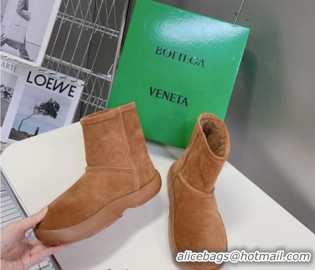 Purchase Bottega Veneta Snap Ankle Boot in Suede and Wool Brown 1013137