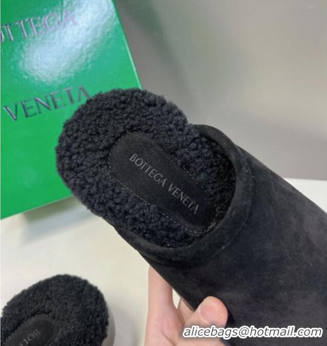 Durable Bottega Veneta Snap Slippers in Suede and Shearling Black 121093