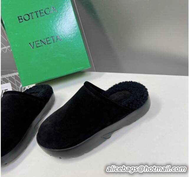 Durable Bottega Veneta Snap Slippers in Suede and Shearling Black 121093