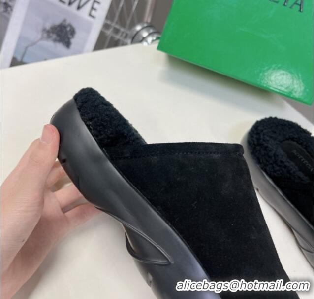 Durable Bottega Veneta Snap Slippers in Suede and Shearling Black 121093