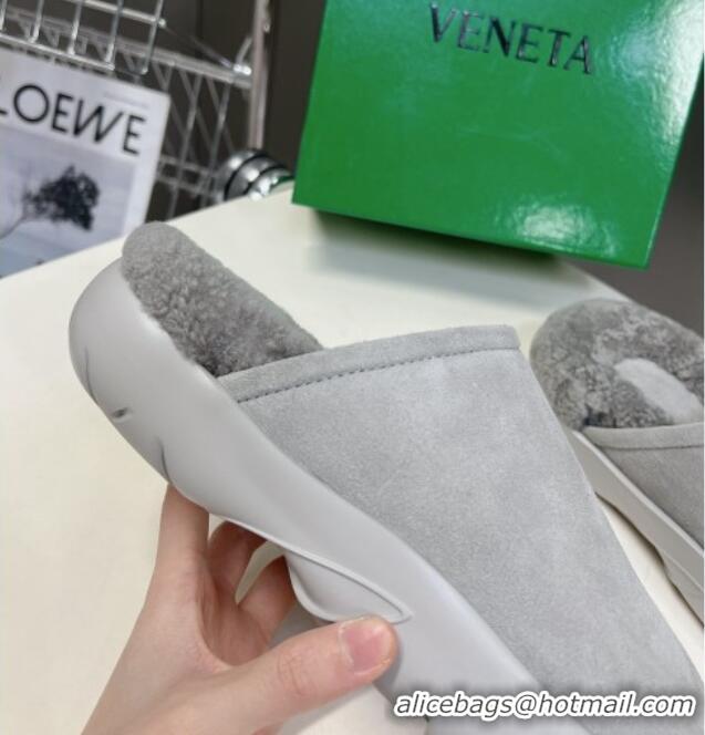 Grade Quality Bottega Veneta Snap Slippers in Suede and Shearling Grey 121095