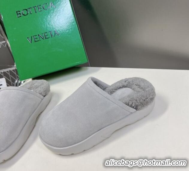 Grade Quality Bottega Veneta Snap Slippers in Suede and Shearling Grey 121095