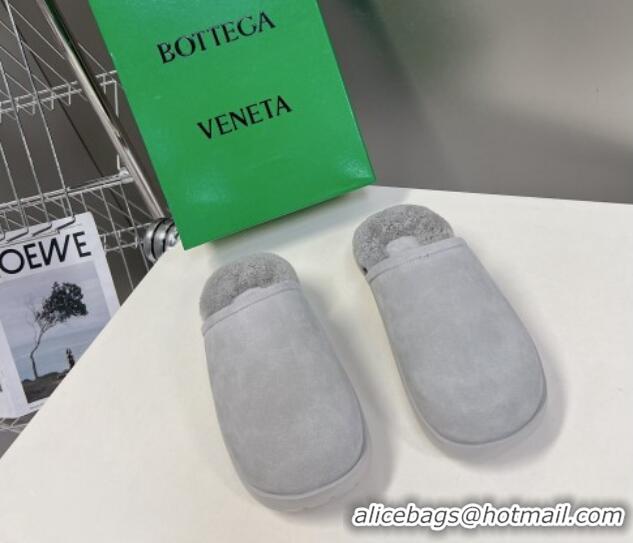 Grade Quality Bottega Veneta Snap Slippers in Suede and Shearling Grey 121095