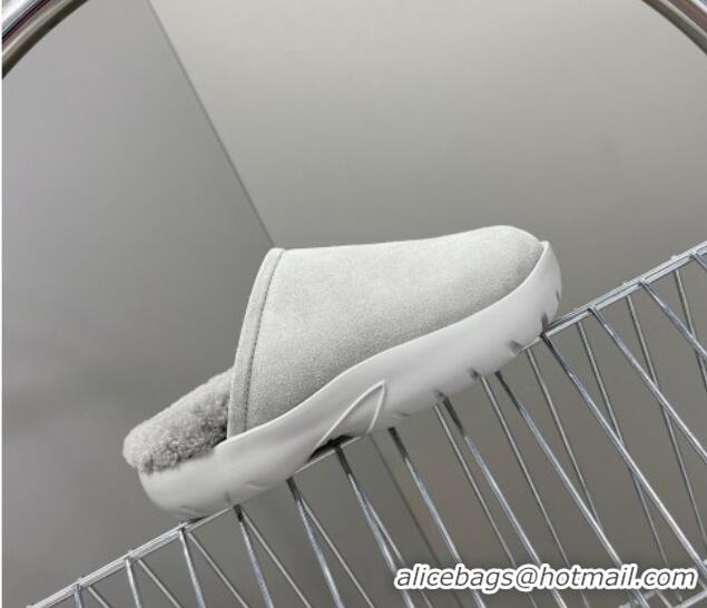 Grade Quality Bottega Veneta Snap Slippers in Suede and Shearling Grey 121095