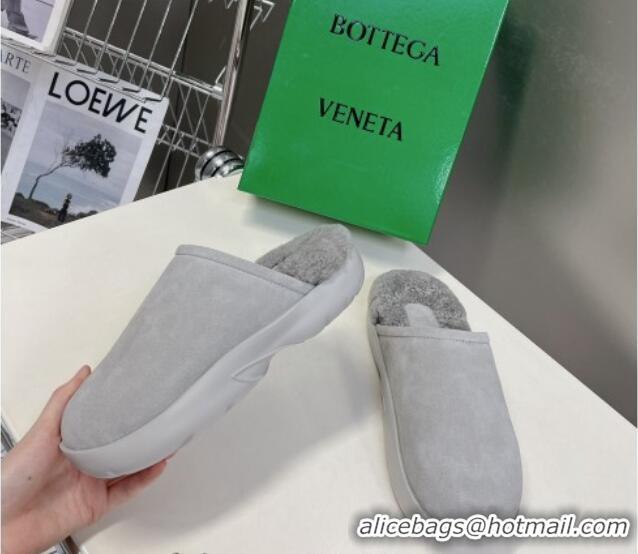 Grade Quality Bottega Veneta Snap Slippers in Suede and Shearling Grey 121095