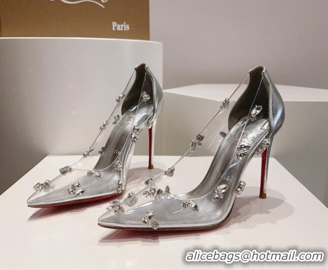 Buy Luxury Christian Louboutin Degraqueen Pumps 10.5cm in Clear PVC and Crystals Silver 013082