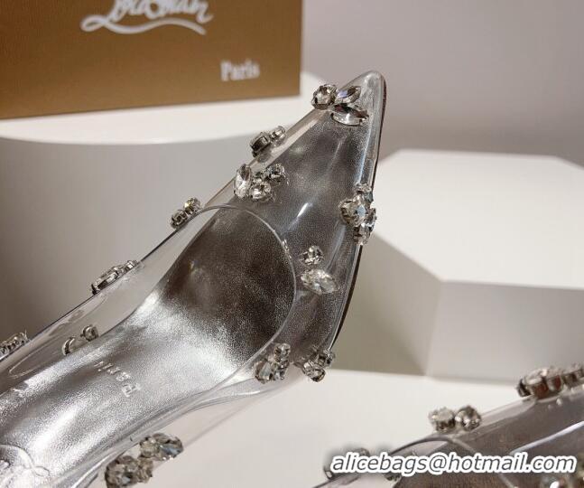 Buy Luxury Christian Louboutin Degraqueen Pumps 10.5cm in Clear PVC and Crystals Silver 013082