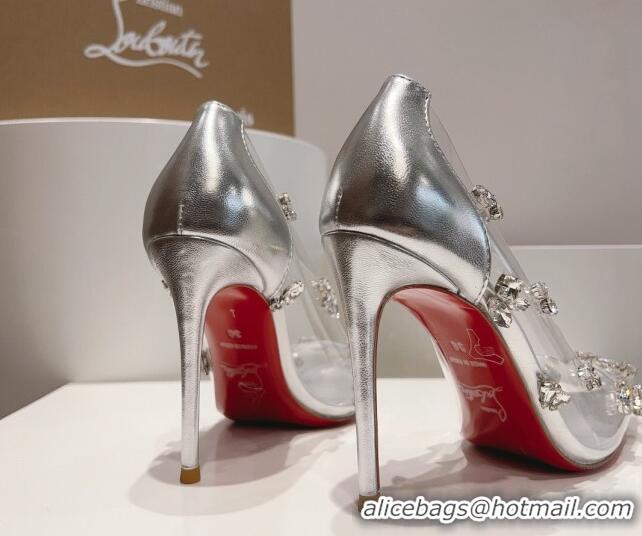 Buy Luxury Christian Louboutin Degraqueen Pumps 10.5cm in Clear PVC and Crystals Silver 013082