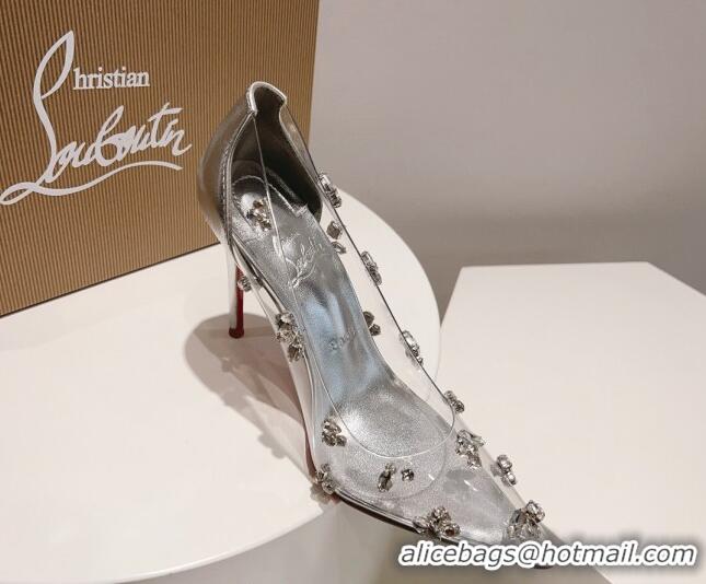 Buy Luxury Christian Louboutin Degraqueen Pumps 10.5cm in Clear PVC and Crystals Silver 013082