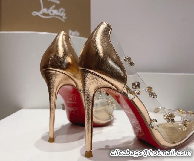 Buy Discount Christian Louboutin Degraqueen Pumps 10.5cm in Clear PVC and Crystals Gold 013083