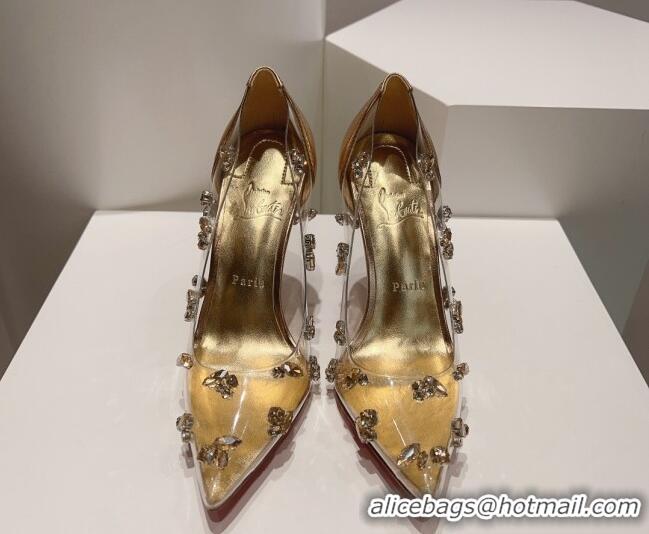 Buy Discount Christian Louboutin Degraqueen Pumps 10.5cm in Clear PVC and Crystals Gold 013083