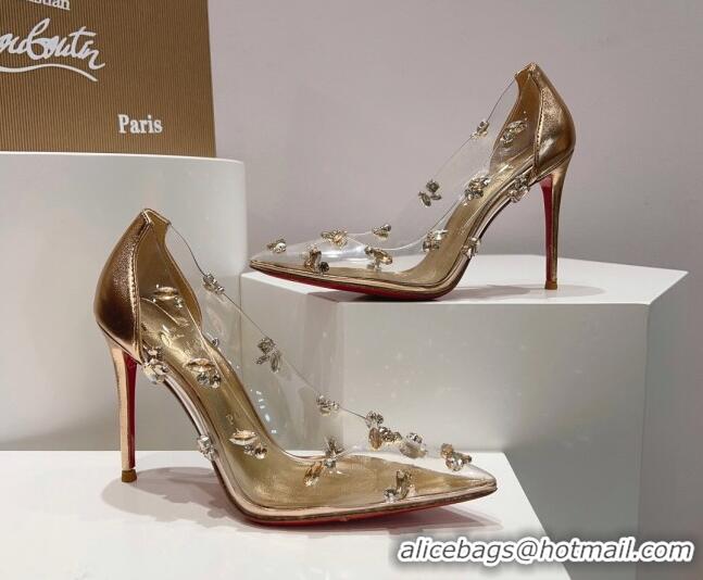 Buy Discount Christian Louboutin Degraqueen Pumps 10.5cm in Clear PVC and Crystals Gold 013083