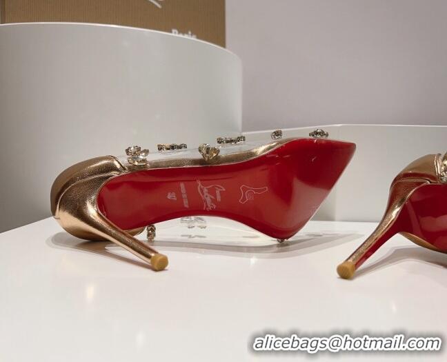 Buy Discount Christian Louboutin Degraqueen Pumps 10.5cm in Clear PVC and Crystals Gold 013083