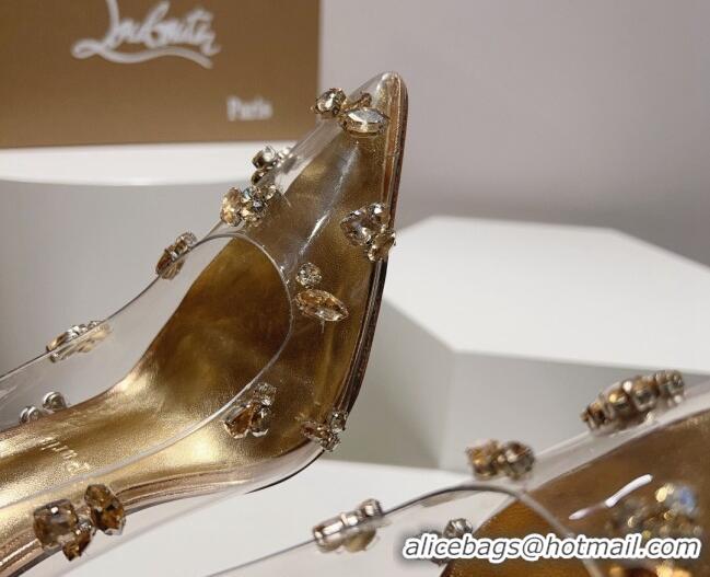 Buy Discount Christian Louboutin Degraqueen Pumps 10.5cm in Clear PVC and Crystals Gold 013083