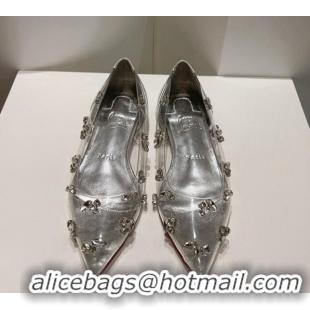 Hot Style Christian Louboutin Degraqueen Flat Ballet in Clear PVC and Crystals Silver 013084