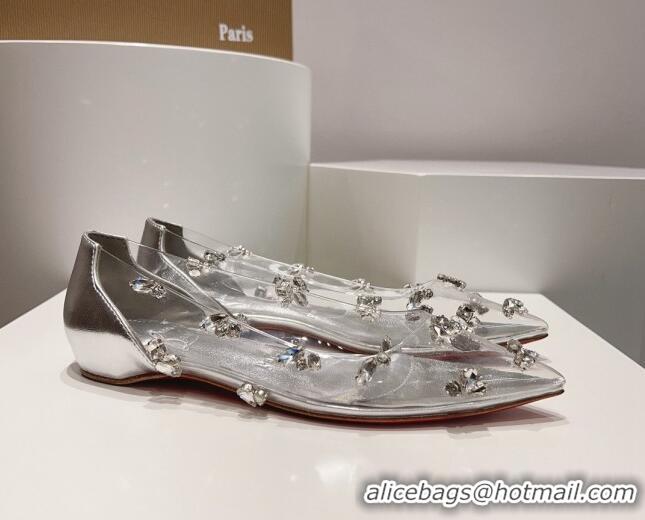 Hot Style Christian Louboutin Degraqueen Flat Ballet in Clear PVC and Crystals Silver 013084