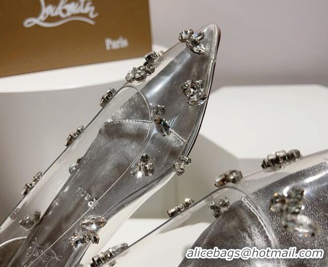 Hot Style Christian Louboutin Degraqueen Flat Ballet in Clear PVC and Crystals Silver 013084