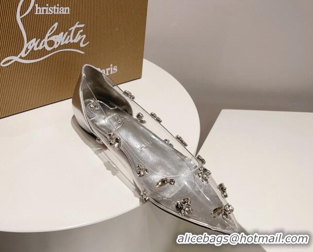 Hot Style Christian Louboutin Degraqueen Flat Ballet in Clear PVC and Crystals Silver 013084