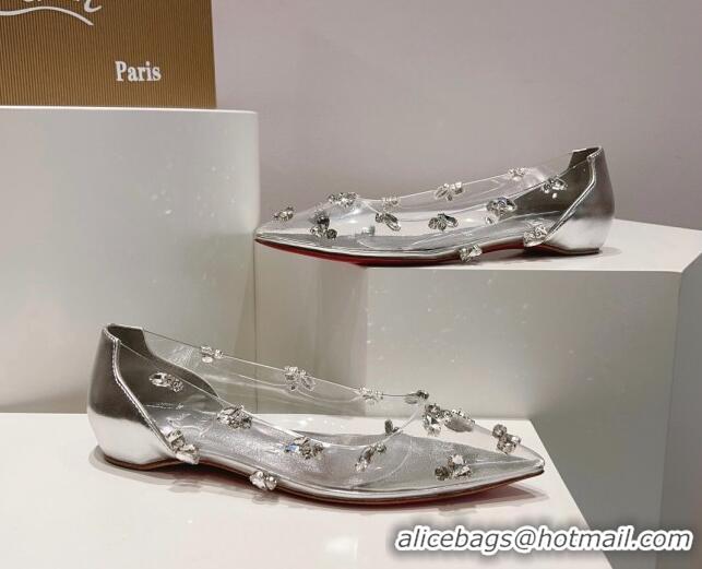 Hot Style Christian Louboutin Degraqueen Flat Ballet in Clear PVC and Crystals Silver 013084