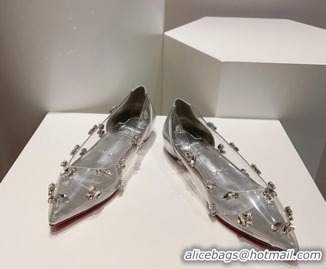 Hot Style Christian Louboutin Degraqueen Flat Ballet in Clear PVC and Crystals Silver 013084