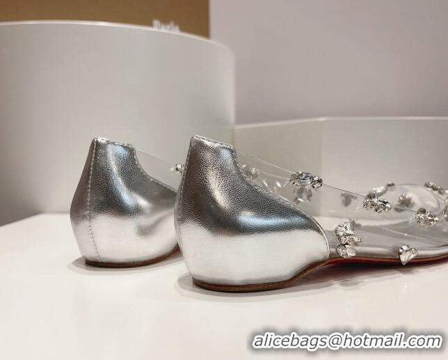 Hot Style Christian Louboutin Degraqueen Flat Ballet in Clear PVC and Crystals Silver 013084