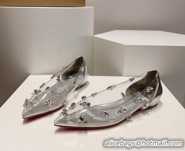 Hot Style Christian Louboutin Degraqueen Flat Ballet in Clear PVC and Crystals Silver 013084