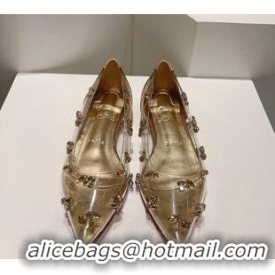 Sumptuous Christian Louboutin Degraqueen Flat Ballet in Clear PVC and Crystals Gold 013085