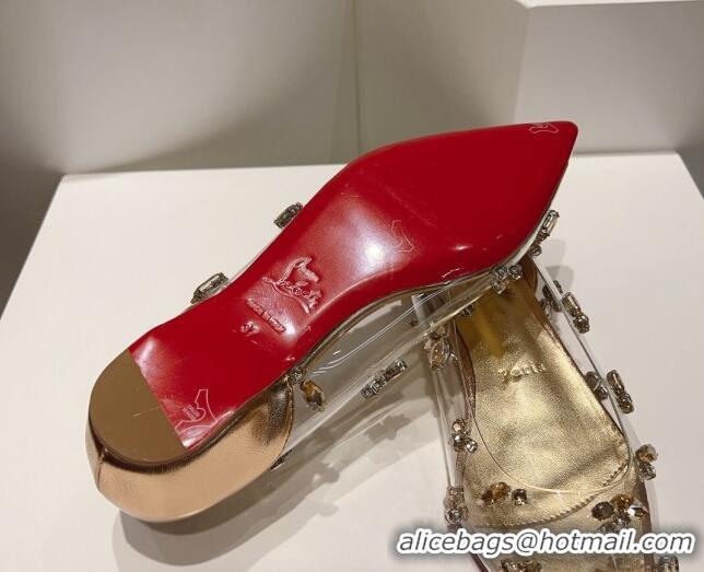 Sumptuous Christian Louboutin Degraqueen Flat Ballet in Clear PVC and Crystals Gold 013085