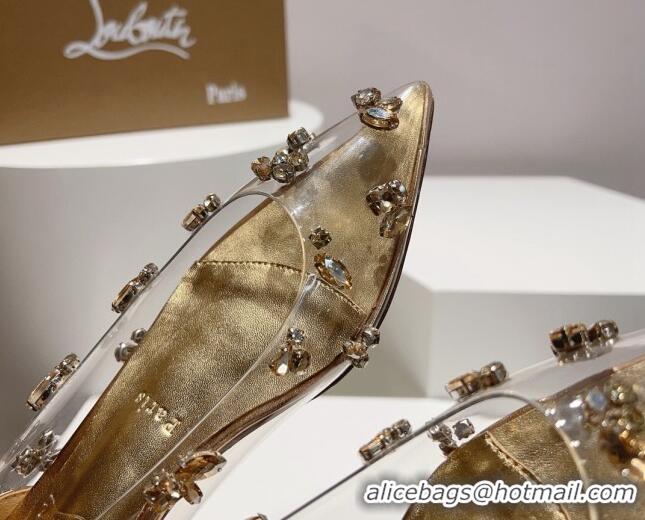 Sumptuous Christian Louboutin Degraqueen Flat Ballet in Clear PVC and Crystals Gold 013085