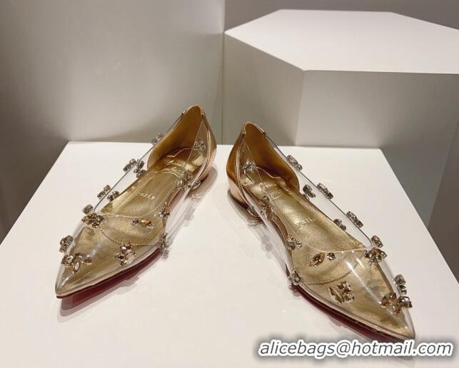 Sumptuous Christian Louboutin Degraqueen Flat Ballet in Clear PVC and Crystals Gold 013085