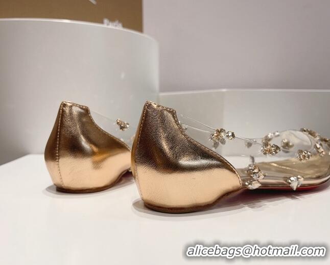 Sumptuous Christian Louboutin Degraqueen Flat Ballet in Clear PVC and Crystals Gold 013085