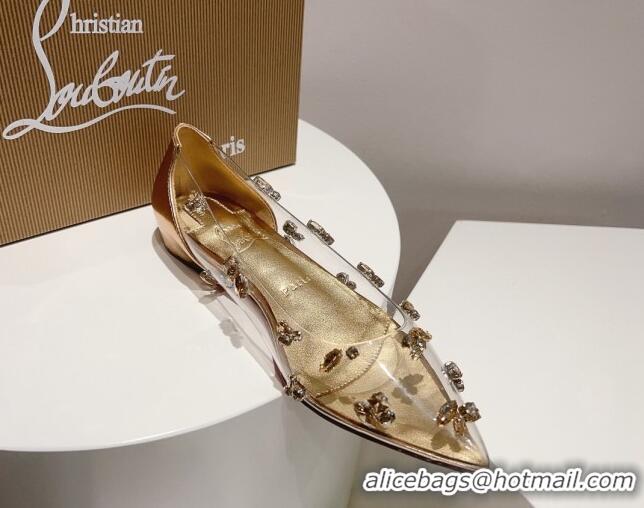 Sumptuous Christian Louboutin Degraqueen Flat Ballet in Clear PVC and Crystals Gold 013085