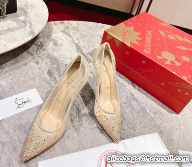 Sophisticated Christian Louboutin Follies Strass Heel Pumps 10cm in Mesh and Crystals 014001