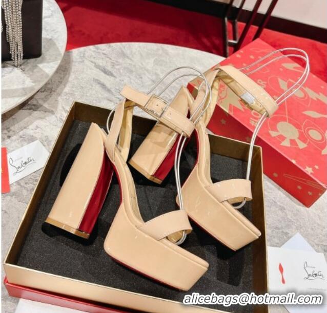 Perfect Christian Louboutin Movida Sabina Platform High Heel Sandals 13cm in Patent Leather Nude 014005