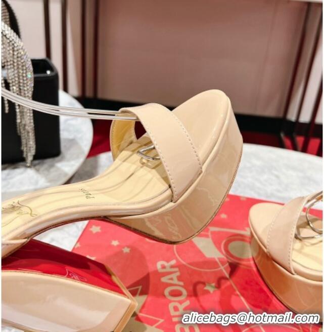 Perfect Christian Louboutin Movida Sabina Platform High Heel Sandals 13cm in Patent Leather Nude 014005