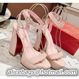 Top Quality Christian Louboutin Movida Sabina Platform High Heel Sandals 13cm in Patent Leather Light Pink 014006