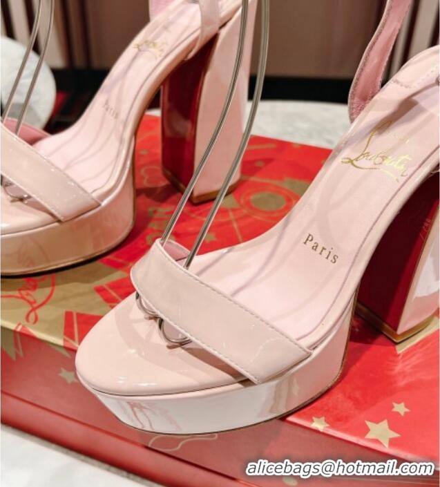 Top Quality Christian Louboutin Movida Sabina Platform High Heel Sandals 13cm in Patent Leather Light Pink 014006