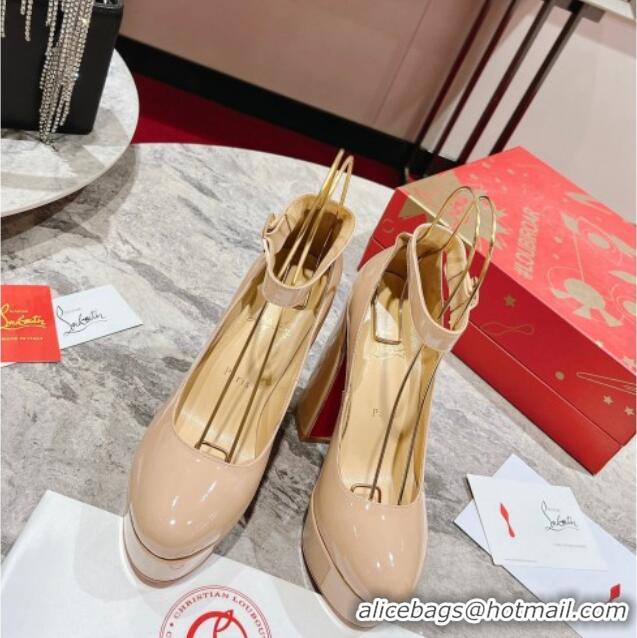 Top Quality Christian Louboutin Movida Sabina Platform High Heel Sandals 13cm in Calf Leather Nude 014008