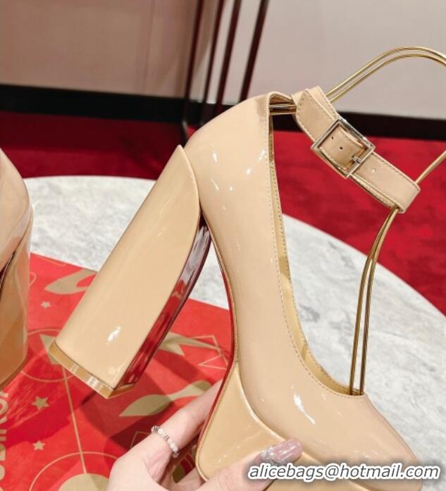 Top Quality Christian Louboutin Movida Sabina Platform High Heel Sandals 13cm in Calf Leather Nude 014008