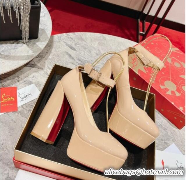 Top Quality Christian Louboutin Movida Sabina Platform High Heel Sandals 13cm in Calf Leather Nude 014008