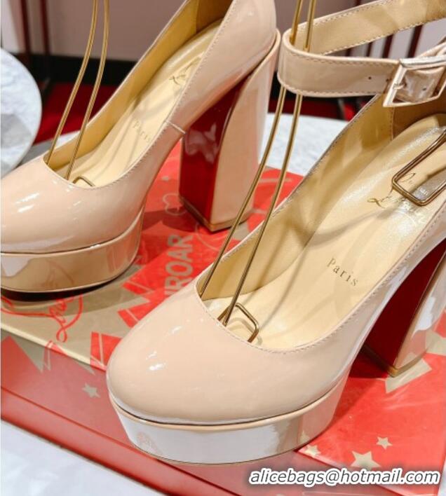 Top Quality Christian Louboutin Movida Sabina Platform High Heel Sandals 13cm in Calf Leather Nude 014008