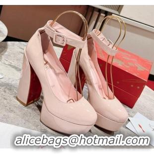 Most Popular Christian Louboutin Movidastrap Platform High Heel Pumps 13cm in Patent Leather Light Pink 014011