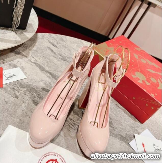 Most Popular Christian Louboutin Movidastrap Platform High Heel Pumps 13cm in Patent Leather Light Pink 014011