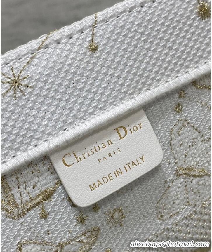 Buy Fashionable MEDIUM DIOR BOOK TOTE Gold-Tone and White Butterfly Zodiac Embroidery M1296ZESU