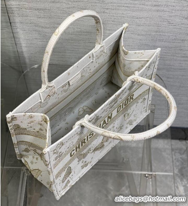 Buy Fashionable MEDIUM DIOR BOOK TOTE Gold-Tone and White Butterfly Zodiac Embroidery M1296ZESU