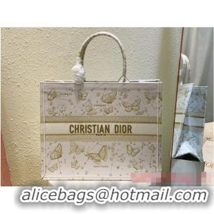 Promotional LARGE DIOR BOOK TOTE Gold-Tone and White Butterfly Zodiac Embroidery M1286ZT