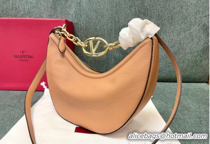 Low Cost VALENTINO Vlogo Moon small leather HOBO bag chain N08J Cappuccino