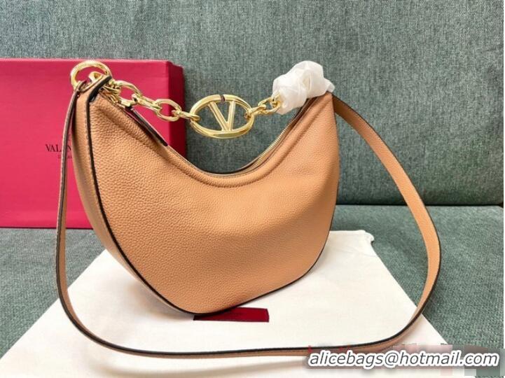 Low Cost VALENTINO Vlogo Moon small leather HOBO bag chain N08J Cappuccino