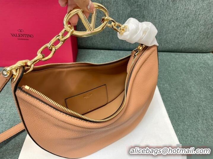 Low Cost VALENTINO Vlogo Moon small leather HOBO bag chain N08J Cappuccino